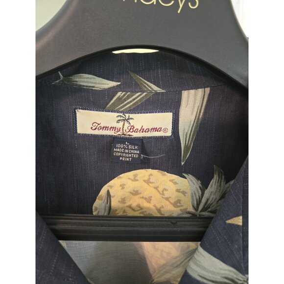 Tommy Bahama 100% Silk Pineapple & Palm Short Sleeve Shirt Men's Large Blue - Picture 7 of 9